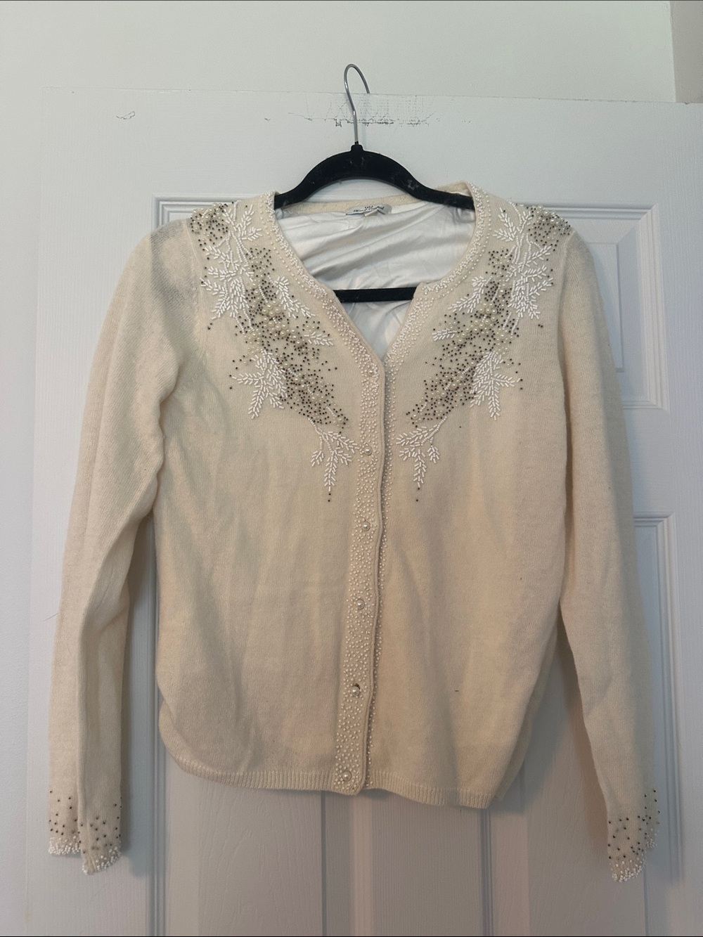 Tabi Cream Embellished Knit Cardigan Sweater